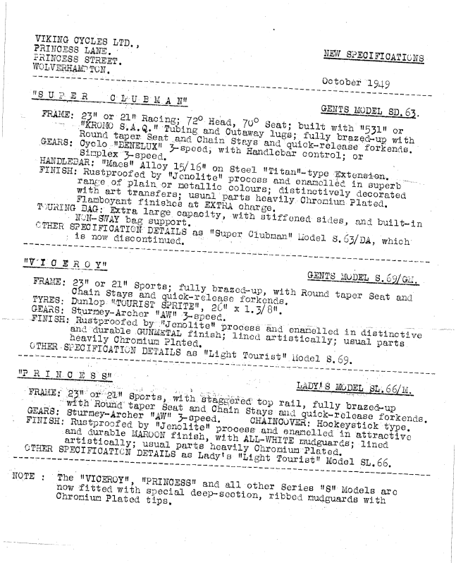 1949 Viking Price List Classic Viking Cycles