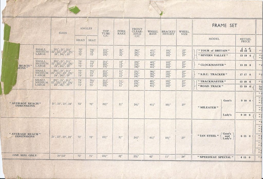 1954 Viking Price List Classic Viking Cycles